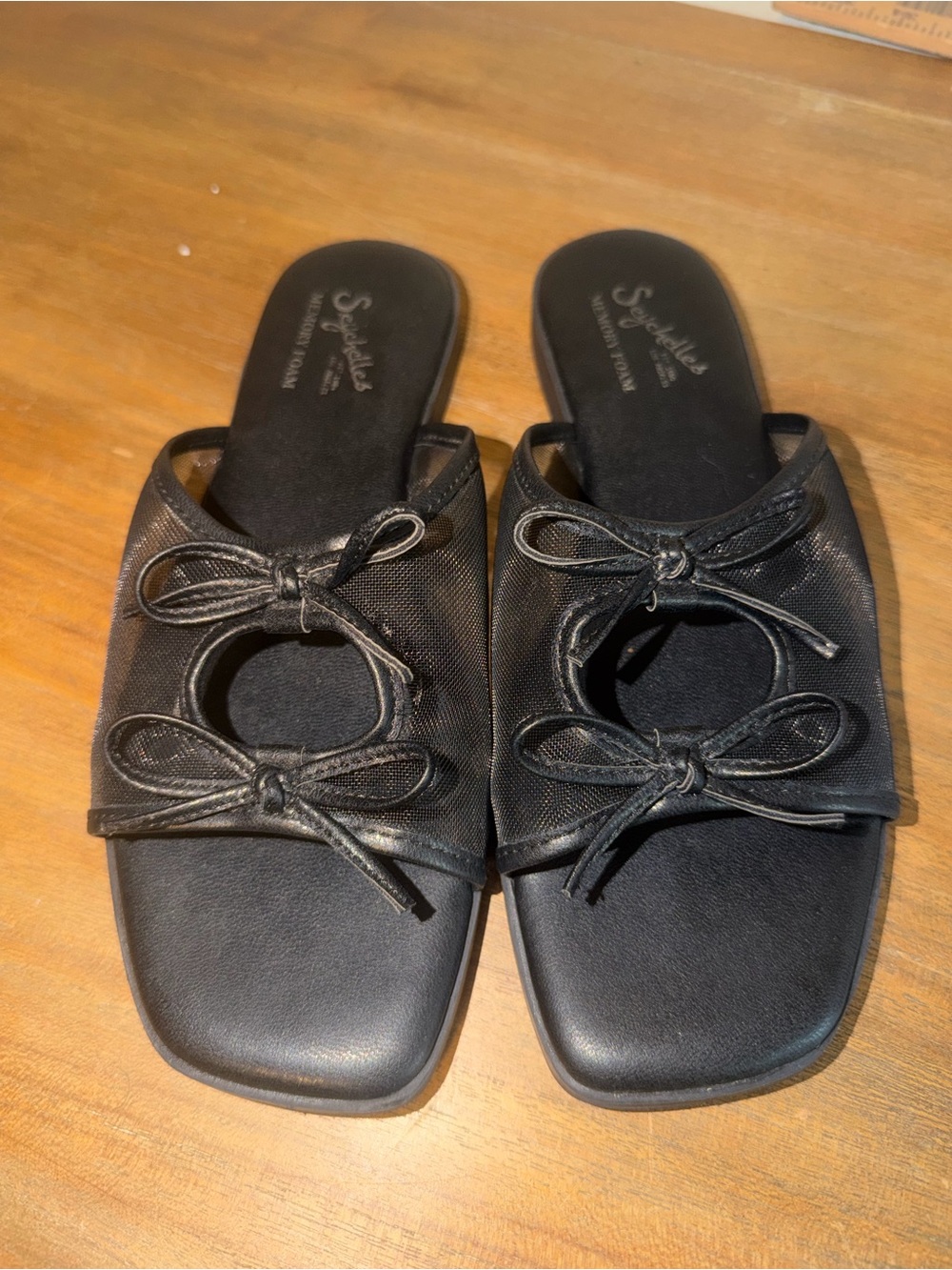 Seychelles Black Bow-Accent Slide Mules